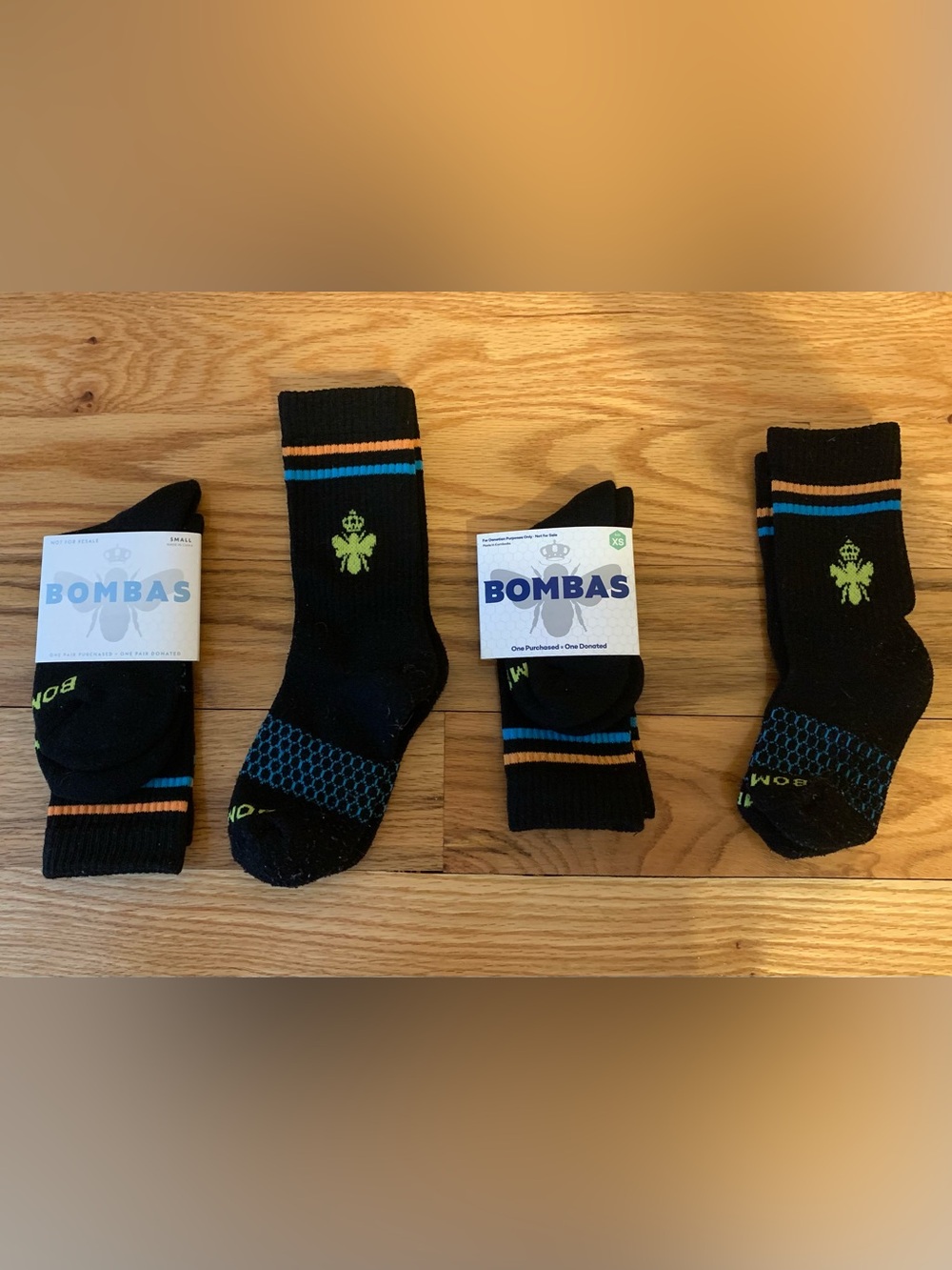 Bombas Kids XS/S Black Crew Socks with Blue, Orange & Green Accents
